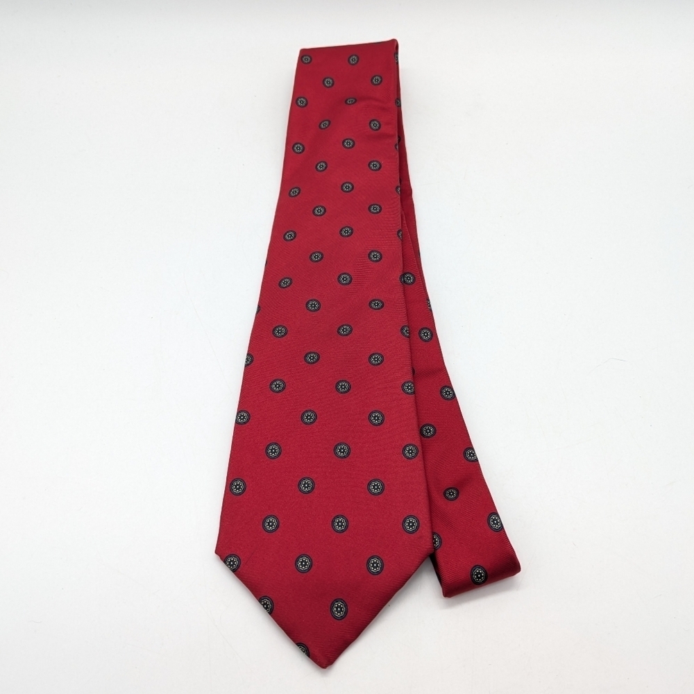 Vintage Christian Dior Red Blue Circle Print Silk Tie